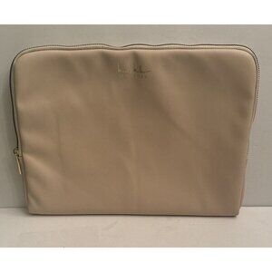Nicole Miller Tan Soft Leather Texture Laptop Computer Zipper Sleeve 13" VGUC